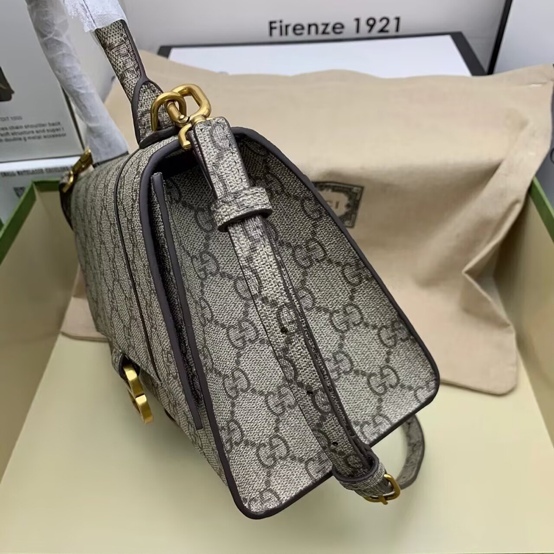 BALENCIAGA X GUCCI GG Supreme Monogram Small Hourglass Top Handle Bag Beige Ebony