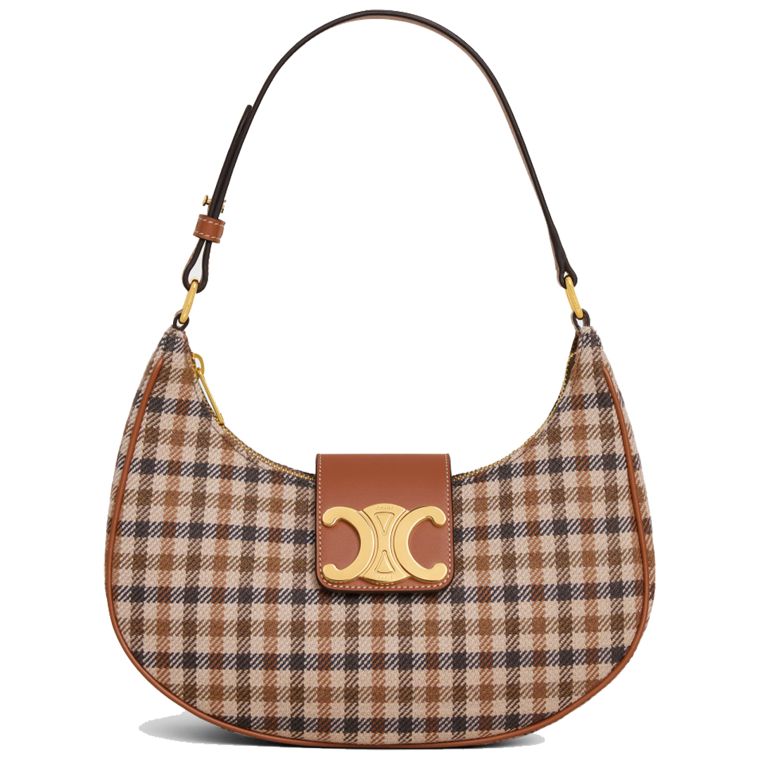 CEline AVA TRIOMPHE Medium Checked Fabric Wagyu Leather Handbag