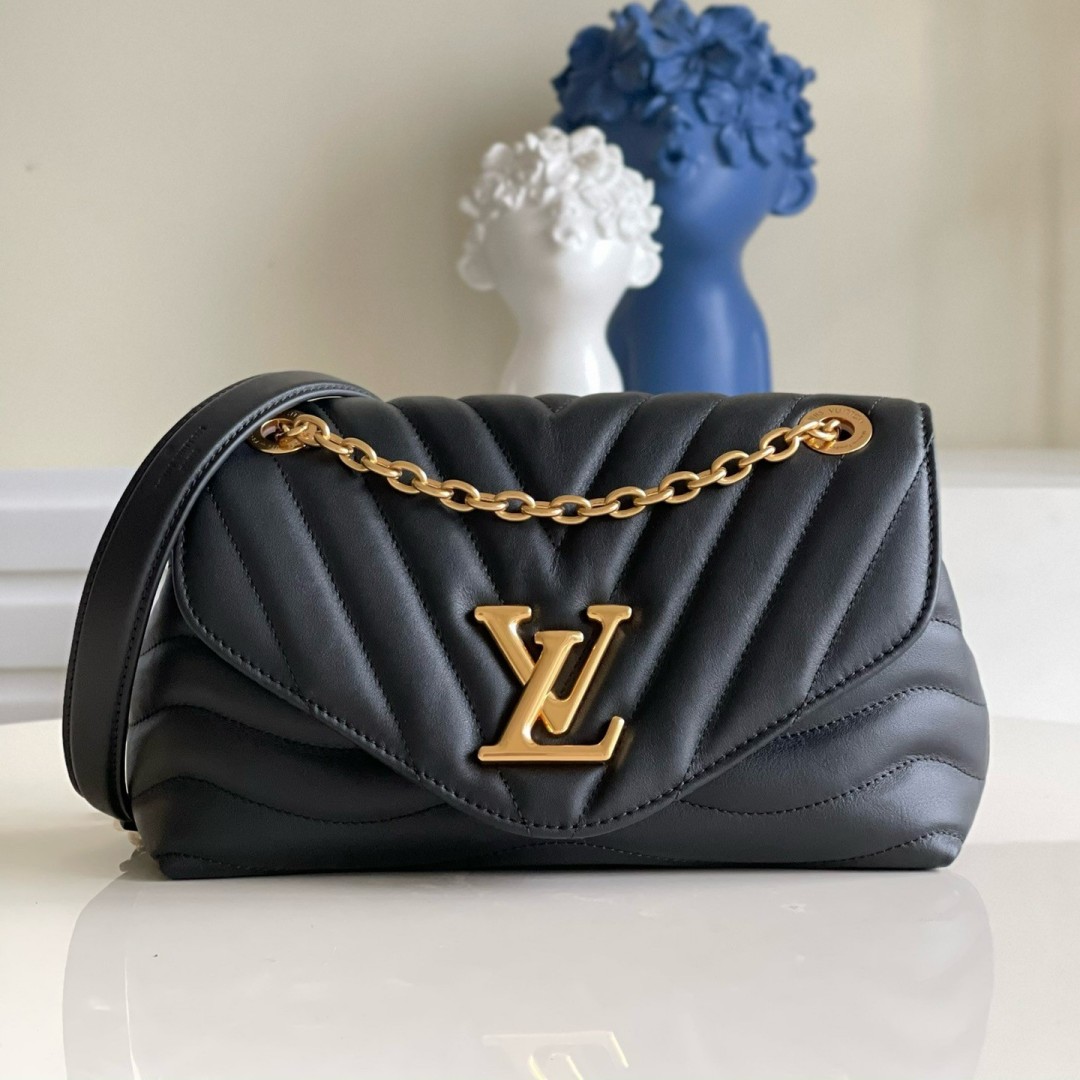 LOUIS VUITTON Calfskin Black New Wave Chain Bag MM