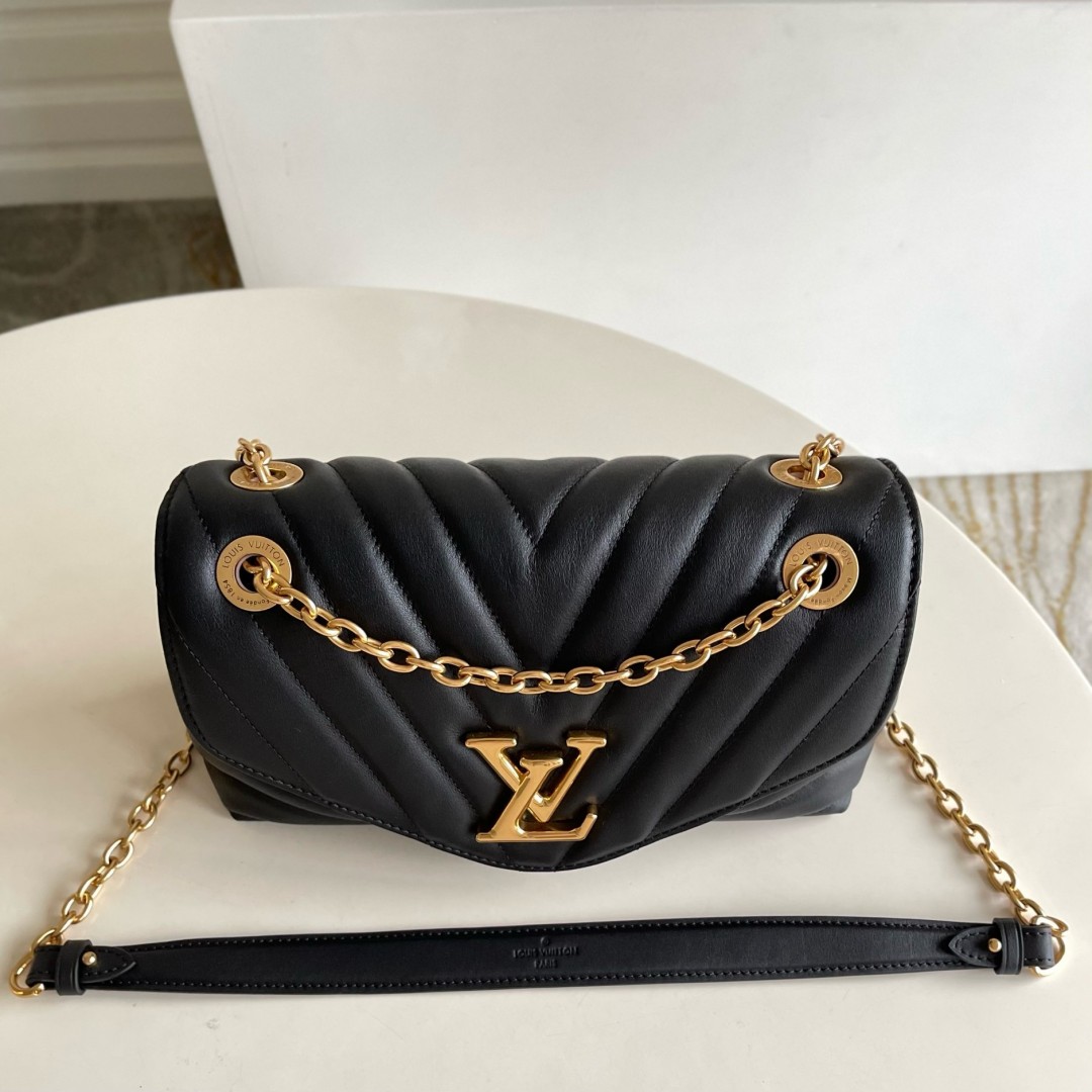 LOUIS VUITTON Calfskin Black New Wave Chain Bag MM